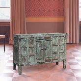 Antique Handmade Indian Vintage Wooden Sideboard Damchiya Blue